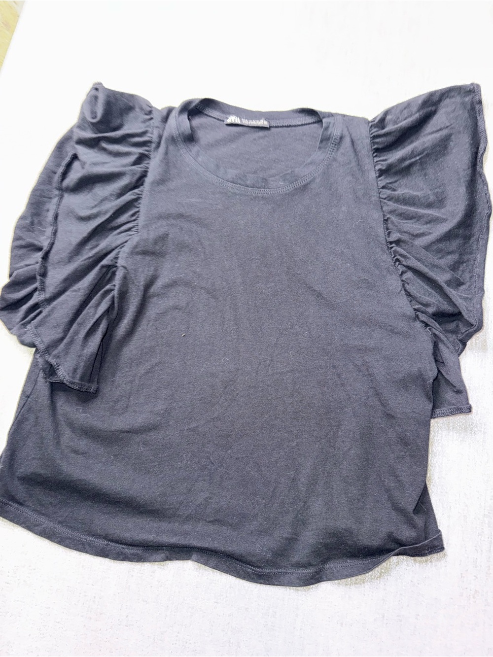 Zara Black Ruffle Flutter Sleeve Top Size Small